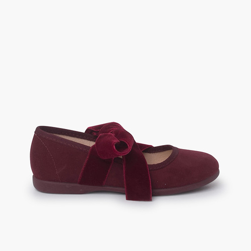 Mary Janes with a velvet bow for girls Burgundy