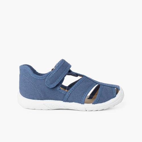 Boys' loop fasteners T-Bar Sandals with Reinforced Toe Blue denim