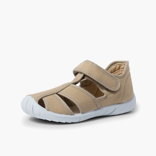 Boys' loop fasteners T-Bar Sandals with Reinforced Toe Beige