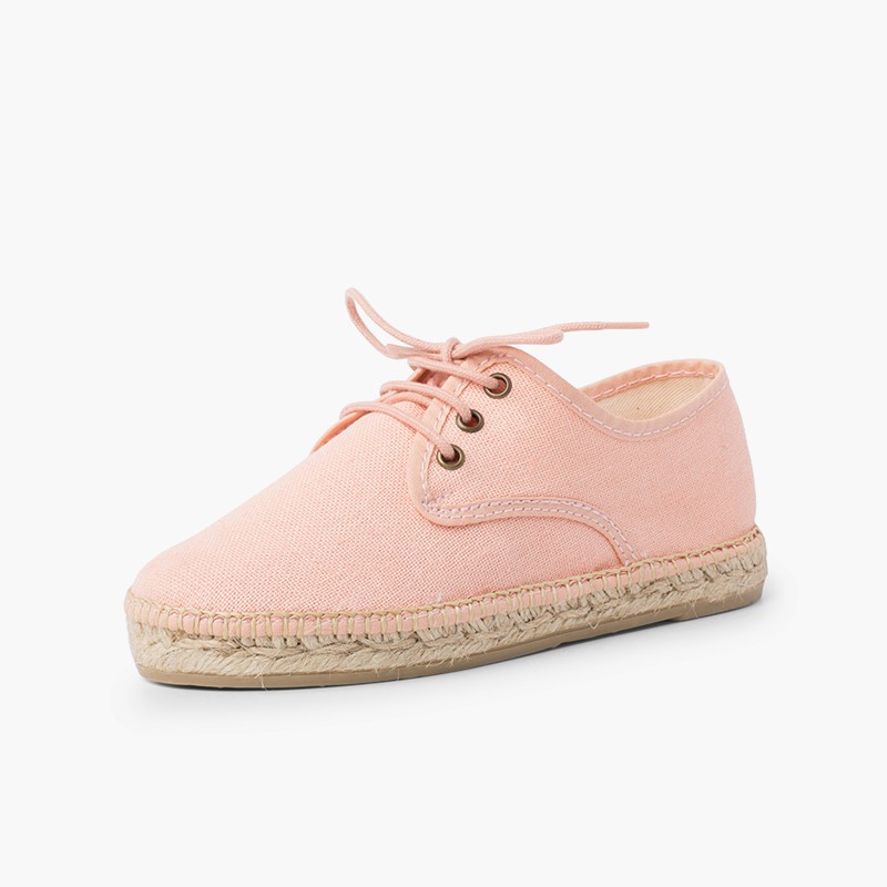 Linen Espadrille Sole Bluchers Salmon