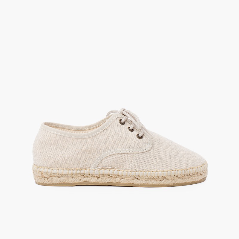 Linen Espadrille Sole Bluchers Off-White
