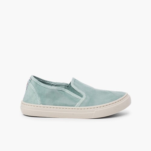  Washed Canvas Side Elastic Trainers Aquamarine