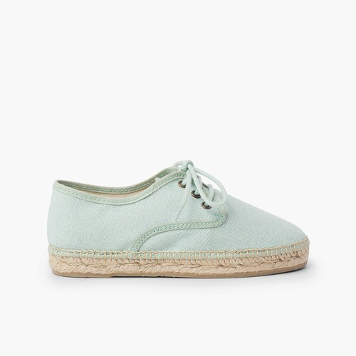 Linen Espadrille Sole Bluchers Aquamarine