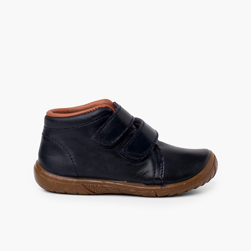 Boys leather boots double riptape reinforced toecap Navy Blue