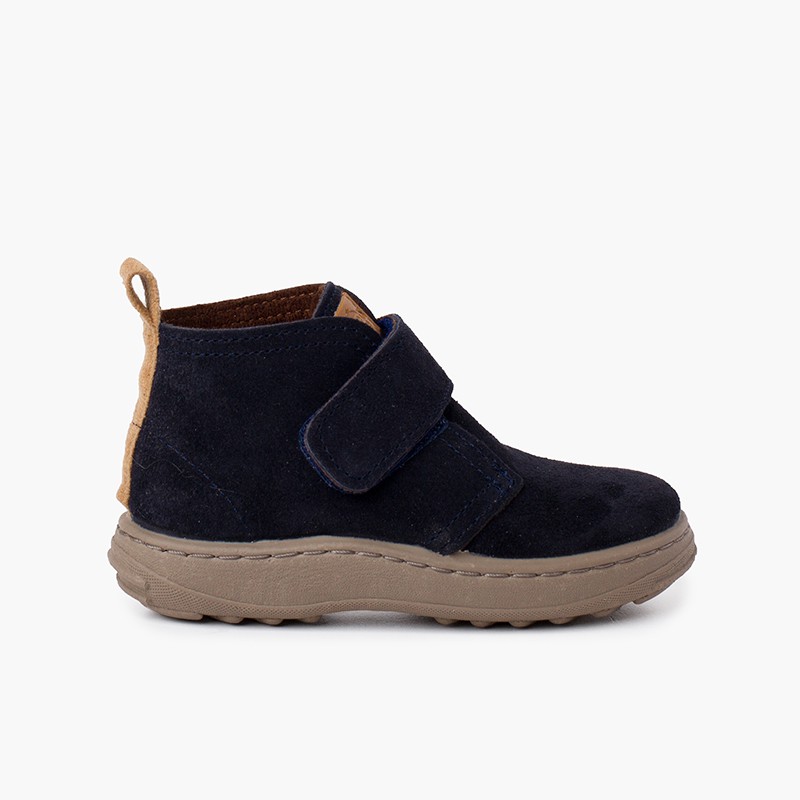 Boys suede boots sport sole with adherent strap Navy Blue