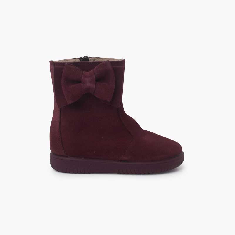 Girls suede boots with big side bow Burgundy