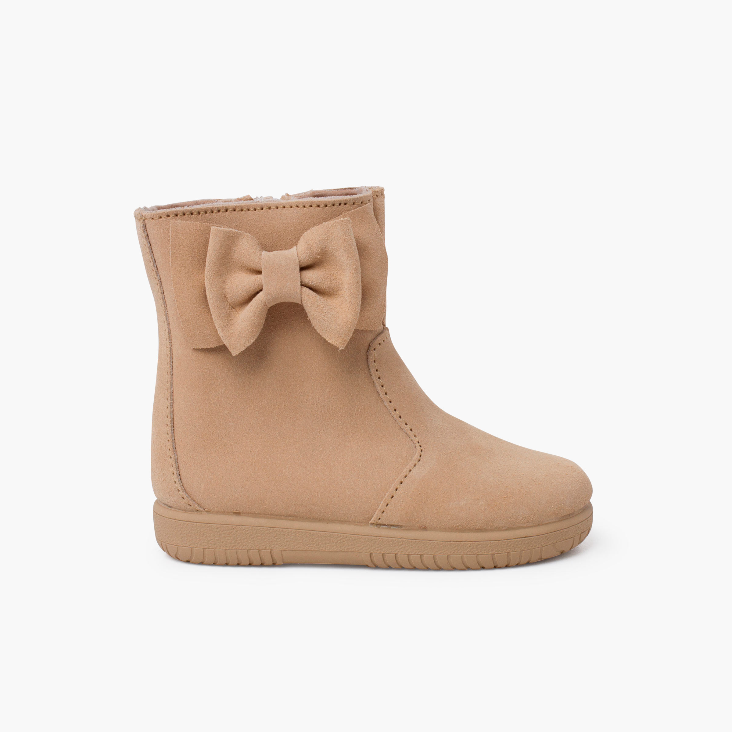 Girls suede boots with big side bow Sand