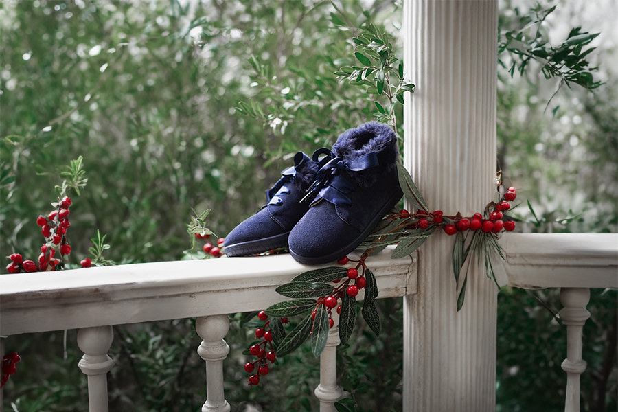 Girl's Suede Booties with Fur Collar Satin Laces