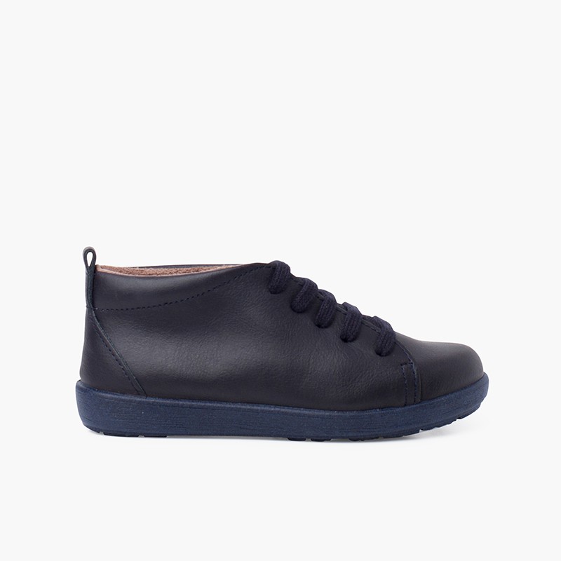 Leather Shoes type Ankle Boots Lace-up Navy Blue