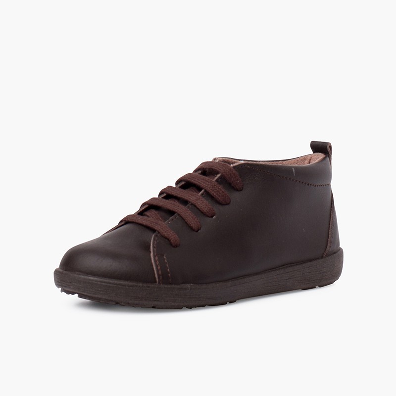 Leather Shoes type Ankle Boots Lace-up Brown