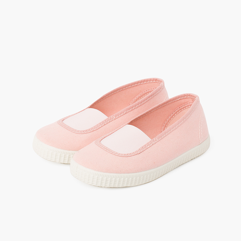 Elastic eco canvas flats and sneaker-type sole Pink