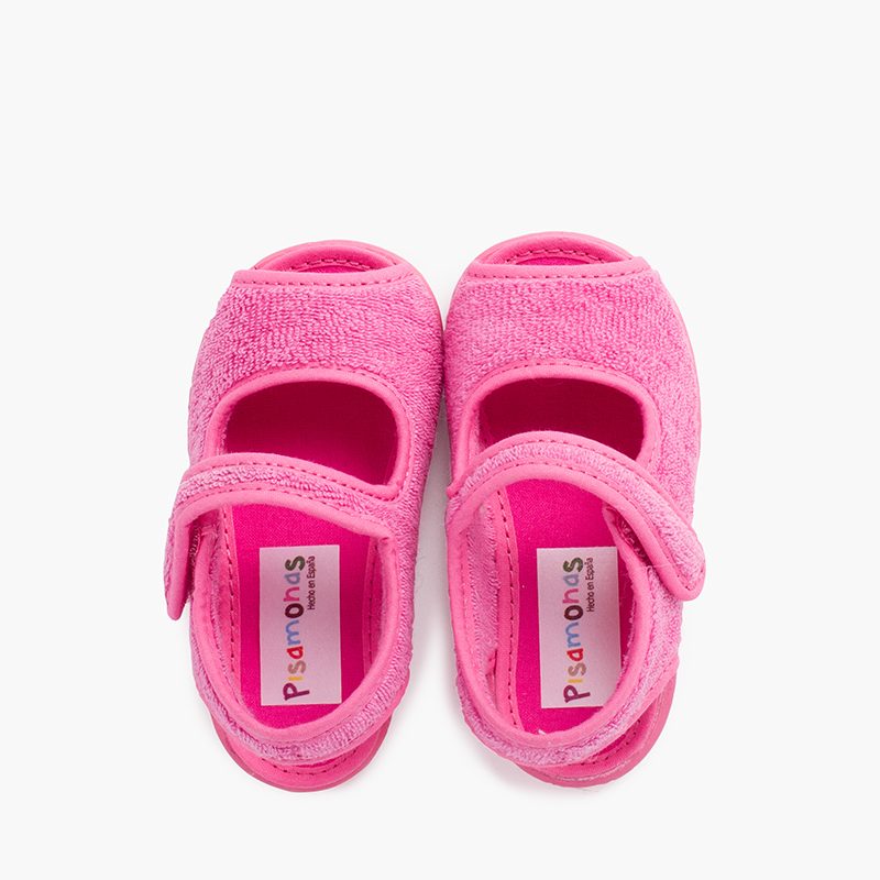 Slipper sandal terry towel adherent strip Fuchsia