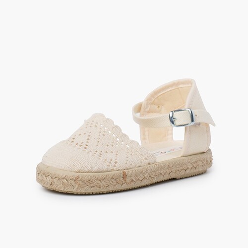 Girls Buckle Up Brogue Espadrille Wedge Off-White
