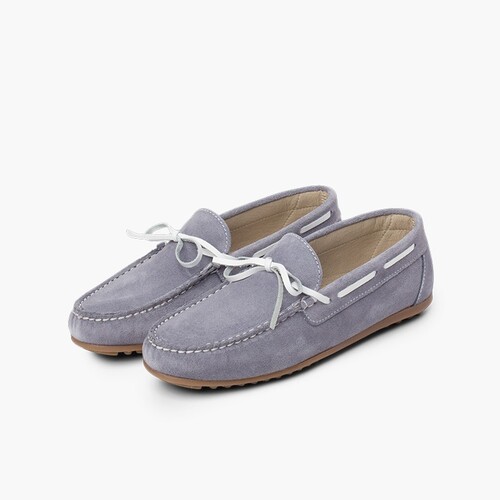 Boys Suede Bow Ceremony Moccasins Blue