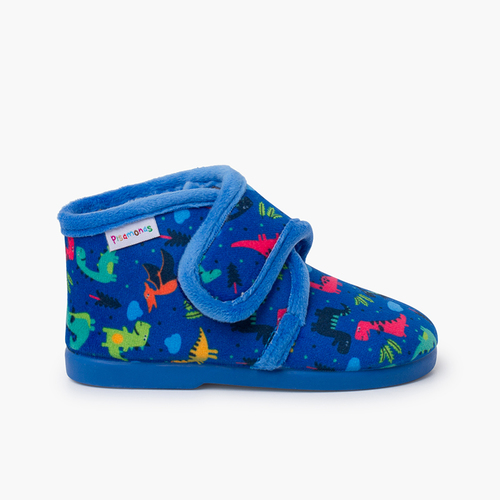 Kids Boot Slippers with Drawings azul dinosaurios