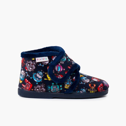 Kids Boot Slippers with Drawings blue  robots