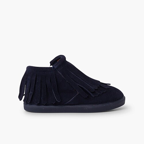 Side zip fringed split ankle boot Navy Blue