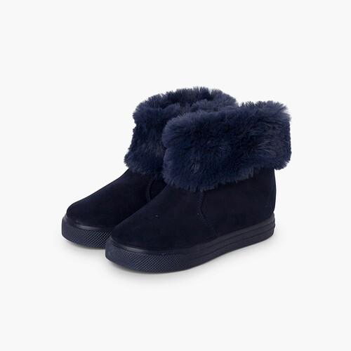 Girls cowl neck fur boots Navy Blue