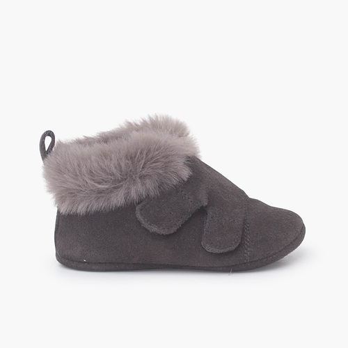 Suede baby booties fur lining Dark grey