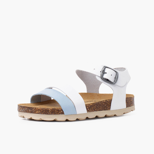 Two-color strappy sandal with ergonomic bio sole White and Light Blue