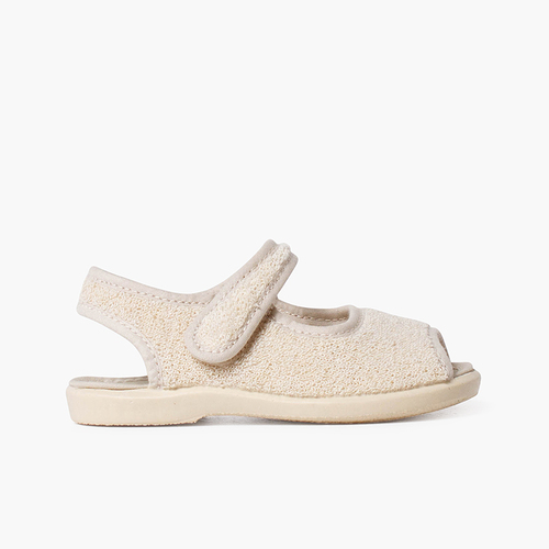 Slipper sandal terry towel adherent strip Beige