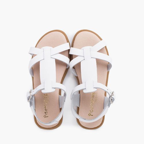 Girl leather sandals with buckle closure straps White