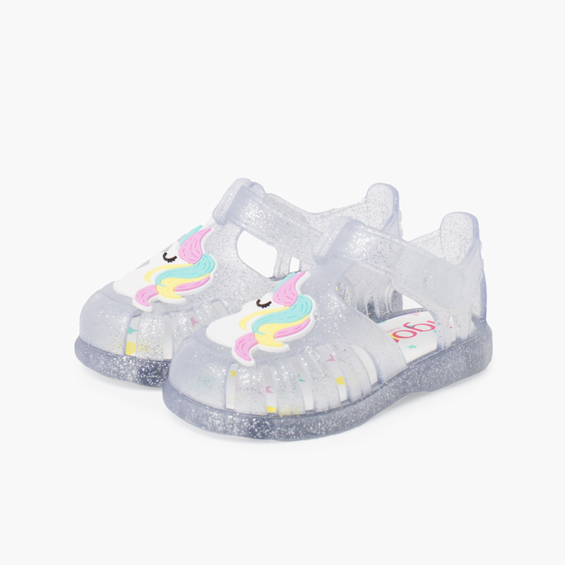 Glitter unicorn sandals adhesive strip White