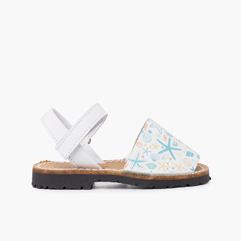 Menorcan sandals printed for children with adhesive strip sea ​​stars