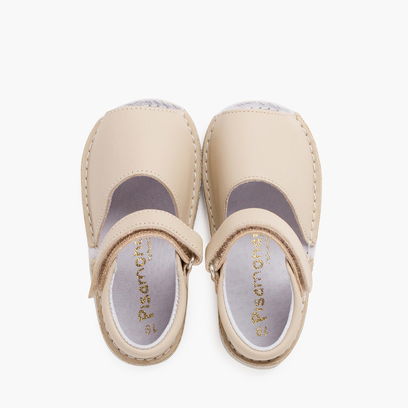 Leather menorcan baby sandals adherent strip  Beige
