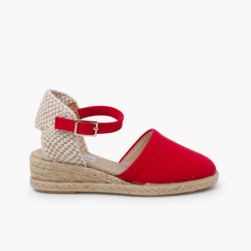 wedge espadrilles with buckle for girls and women Red