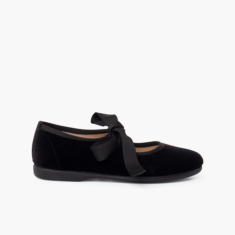 Girls velvet mary jane with faille bow Black