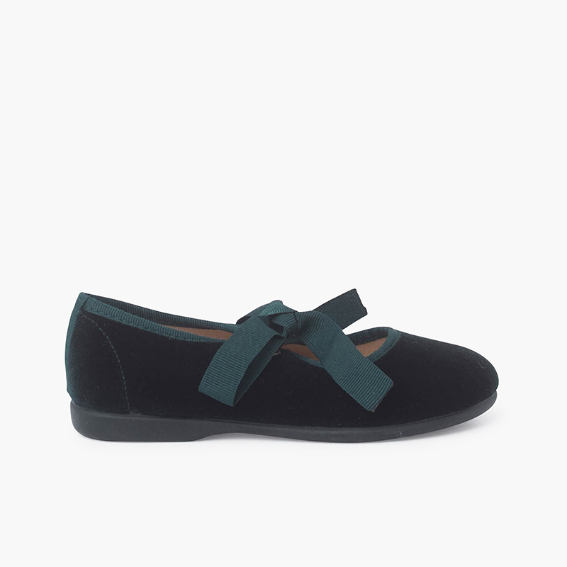 Girls velvet mary jane with faille bow Green