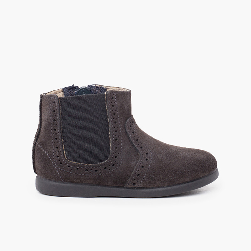 Girl's perforated ankle boots zip and elastic  Grey