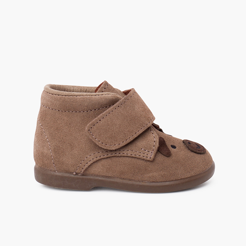 Doggy suede boots with adherent closure Taupe