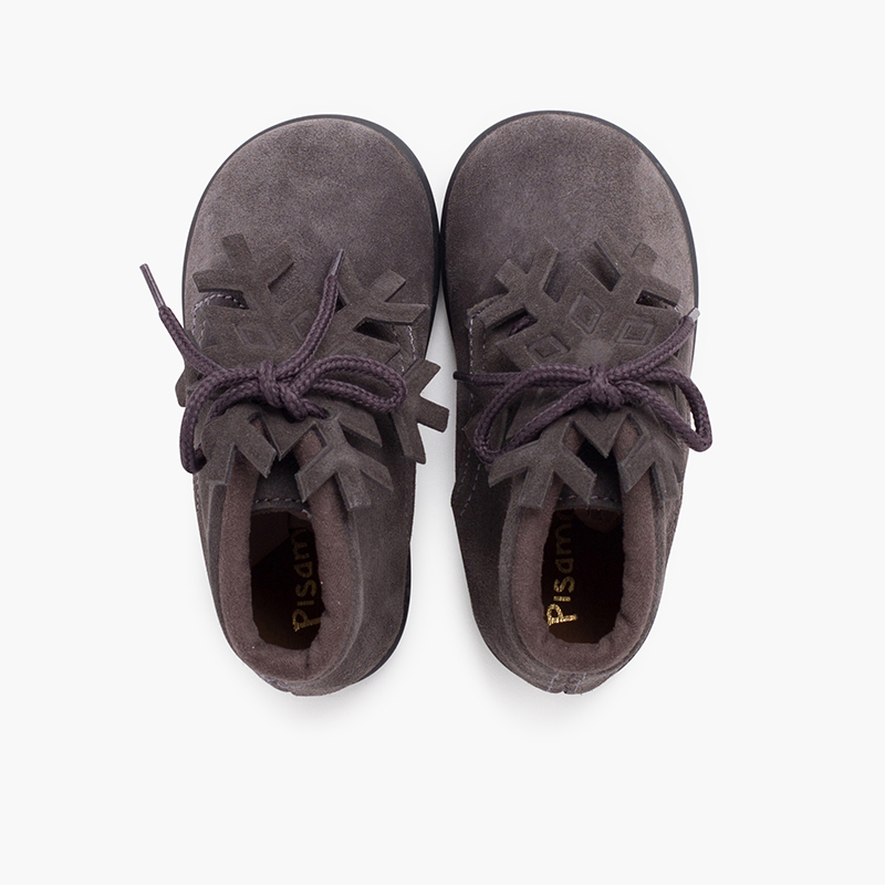 Suede lace-up boots with snowflake ornament Grey