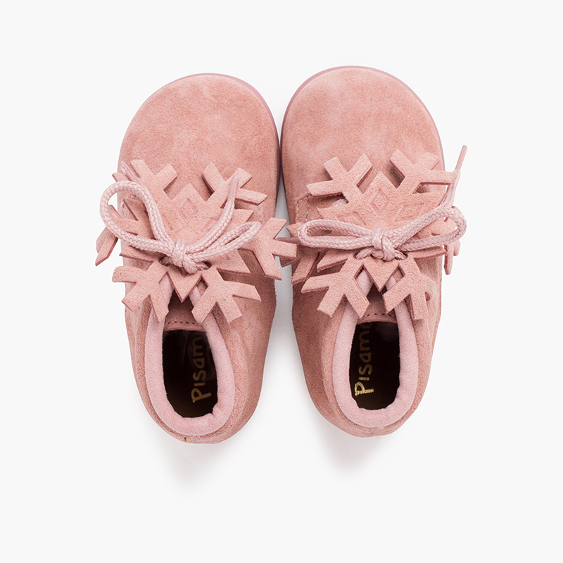 Suede lace-up boots with snowflake ornament Pink