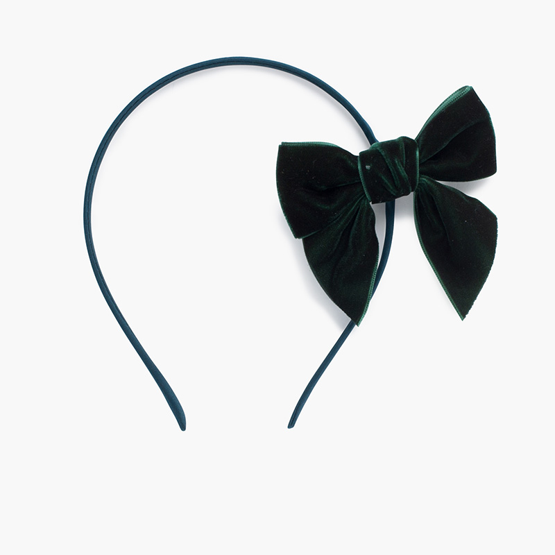 Satin headband with velvet bow Bottle Green