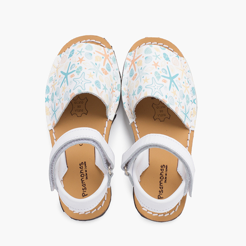 Menorcan sandals printed for children with adhesive strip sea ​​stars