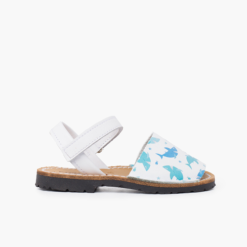 Menorcan sandals printed for children with adhesive strip Sharks