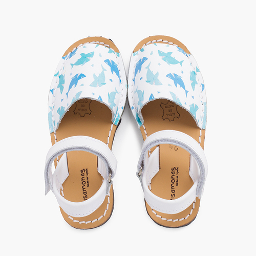 Menorcan sandals printed for children with adhesive strip Sharks