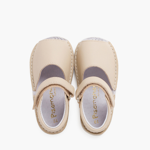 Leather menorcan baby sandals adherent strip  Beige