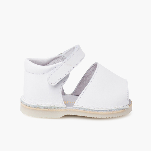 Leather menorcan baby sandals adherent strip  White