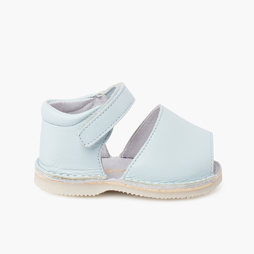 Leather menorcan baby sandals adherent strip  Sky Blue