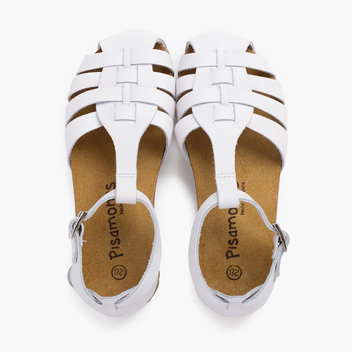  Woman and children leather sandals with bio sole White