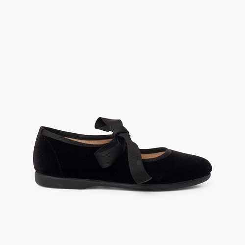 Girls velvet mary jane with faille bow Black