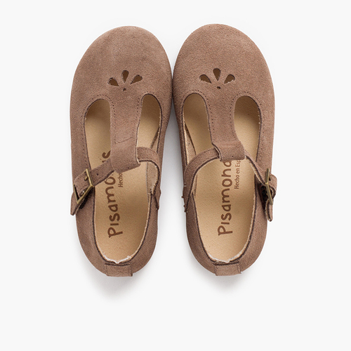 Retro mary janes with hold details and central strap Taupe