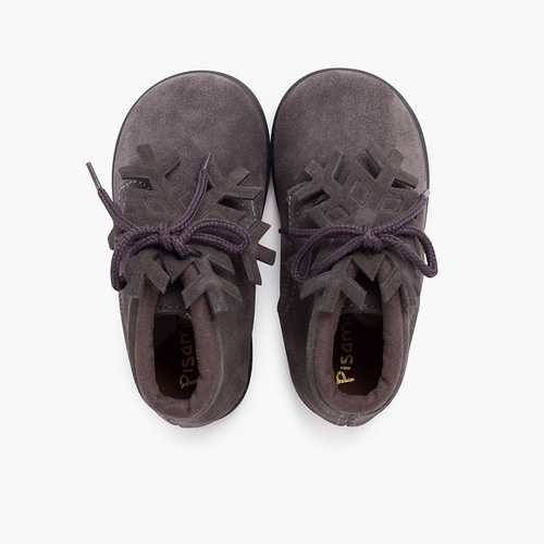 Suede lace-up boots with snowflake ornament Grey