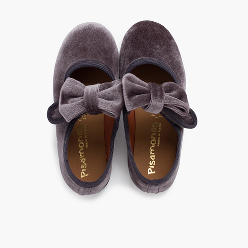 Velvet mary jane with a tie strap Grey