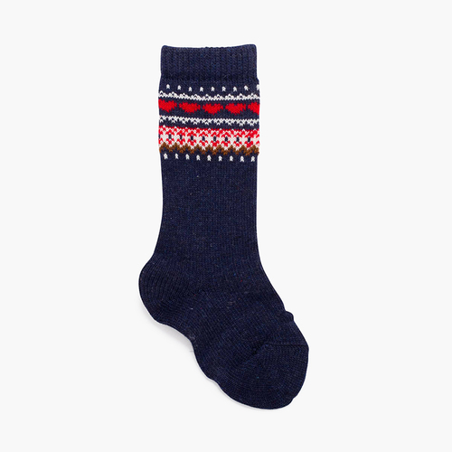 Geometric striped patterns high socks Dark Blue