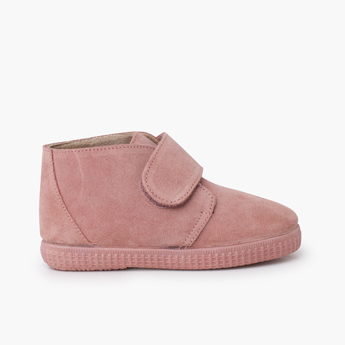 Furry adherent wide strap ankle boots Pink